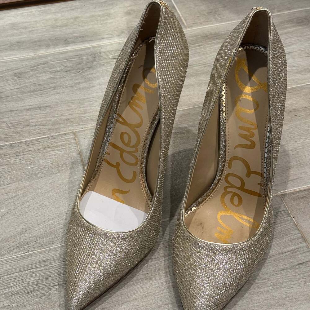 Sam Edelman Danna Pointed Toe Stiletto Gold Mesh Heels
